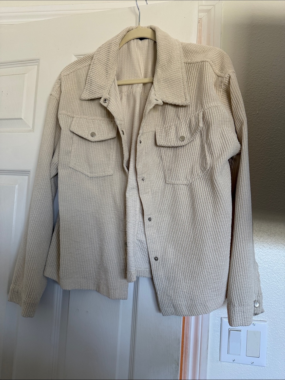 SHEIN Cream Ribbed Corduroy Shacket Jacket - Women